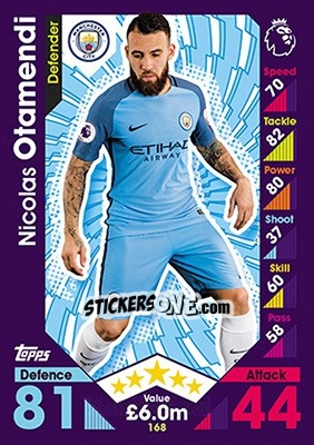 Sticker Nicolas Otamendi - English Premier League 2016-2017. Match Attax n. 168 - Topps