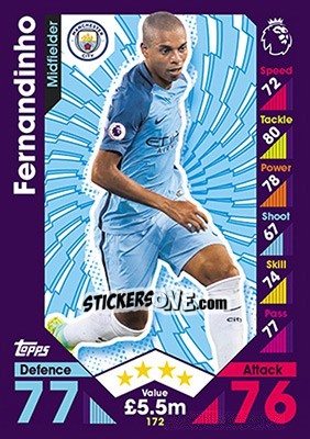 Sticker Fernandinho - English Premier League 2016-2017. Match Attax n. 172 - Topps