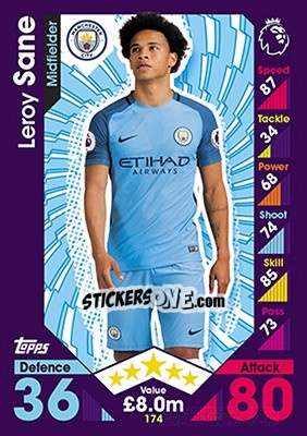 Sticker Leroy Sane - English Premier League 2016-2017. Match Attax n. 174 - Topps