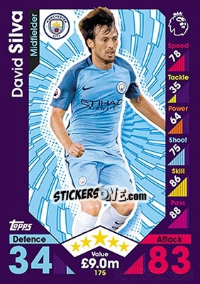 Sticker David Silva - English Premier League 2016-2017. Match Attax n. 175 - Topps