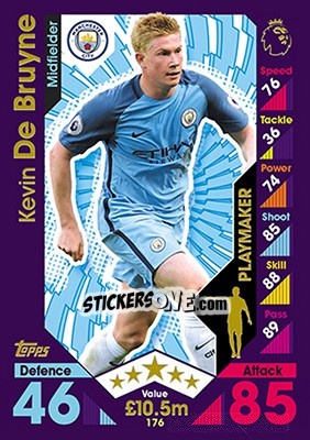 Sticker Kevin De Bruyne - English Premier League 2016-2017. Match Attax n. 176 - Topps