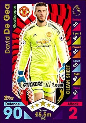 Sticker David de Gea - English Premier League 2016-2017. Match Attax n. 182 - Topps