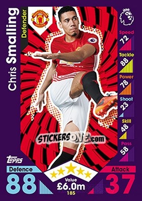 Sticker Chris Smalling - English Premier League 2016-2017. Match Attax n. 185 - Topps