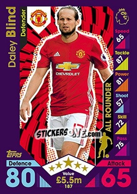 Sticker Daley Blind - English Premier League 2016-2017. Match Attax n. 187 - Topps