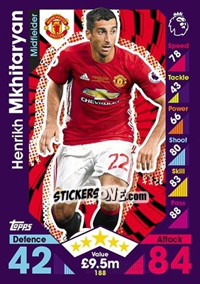 Sticker Henrikh Mkhitaryan - English Premier League 2016-2017. Match Attax n. 188 - Topps