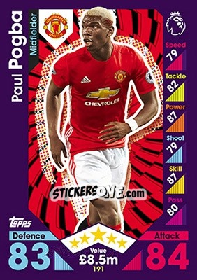 Sticker Paul Pogba - English Premier League 2016-2017. Match Attax n. 191 - Topps