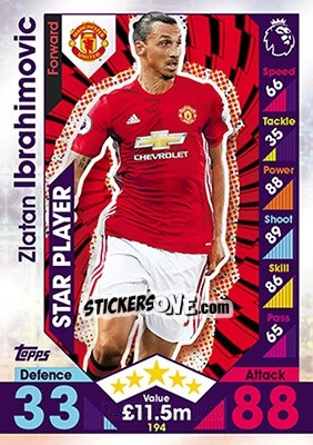 Sticker Zlatan Ibrahimovic - English Premier League 2016-2017. Match Attax - Topps