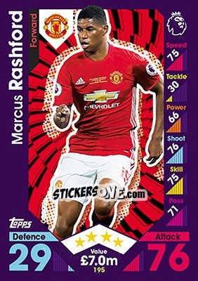 Sticker Marcus Rashford - English Premier League 2016-2017. Match Attax n. 195 - Topps