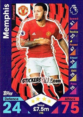 Sticker Memphis Depay - English Premier League 2016-2017. Match Attax n. 196 - Topps