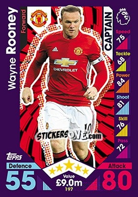 Sticker Wayne Rooney - English Premier League 2016-2017. Match Attax n. 197 - Topps