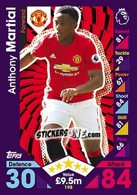 Sticker Anthony Martial - English Premier League 2016-2017. Match Attax n. 198 - Topps