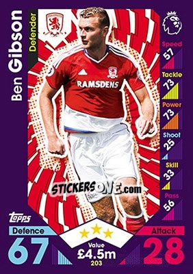 Sticker Ben Gibson - English Premier League 2016-2017. Match Attax - Topps