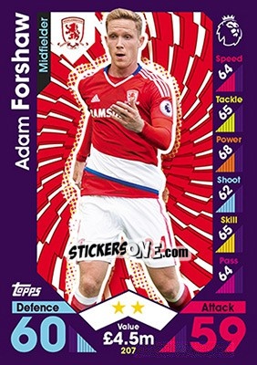Figurina Adam Forshaw - English Premier League 2016-2017. Match Attax - Topps