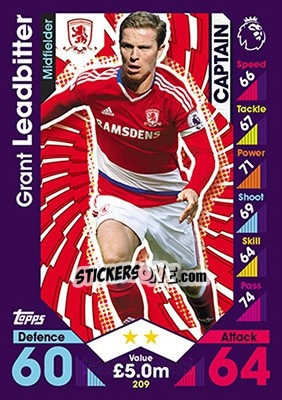 Cromo Grant Leadbitter - English Premier League 2016-2017. Match Attax - Topps