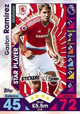 Sticker Gaston Ramirez - English Premier League 2016-2017. Match Attax n. 210 - Topps