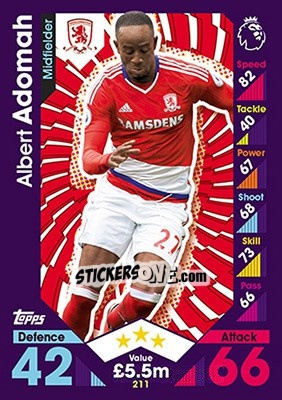 Cromo Albert Adomah - English Premier League 2016-2017. Match Attax - Topps