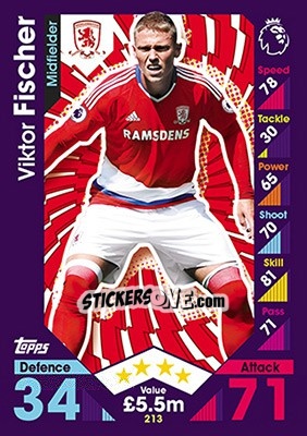 Sticker Viktor Fischer - English Premier League 2016-2017. Match Attax n. 213 - Topps