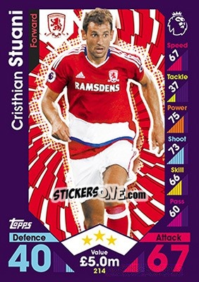 Sticker Cristhian Stuani - English Premier League 2016-2017. Match Attax n. 214 - Topps