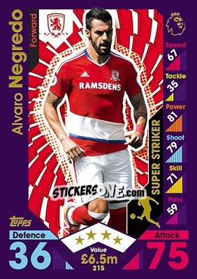 Sticker Alvaro Negredo - English Premier League 2016-2017. Match Attax n. 215 - Topps