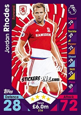 Sticker Jordan Rhodes - English Premier League 2016-2017. Match Attax - Topps