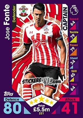 Sticker Jose Fonte - English Premier League 2016-2017. Match Attax n. 221 - Topps