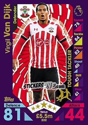 Sticker Virgil van Dijk - English Premier League 2016-2017. Match Attax n. 222 - Topps