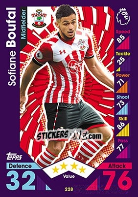 Sticker Sofiane Boufal - English Premier League 2016-2017. Match Attax n. 228 - Topps
