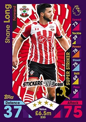 Sticker Shane Long - English Premier League 2016-2017. Match Attax - Topps