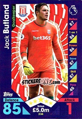 Cromo Jack Butland - English Premier League 2016-2017. Match Attax - Topps