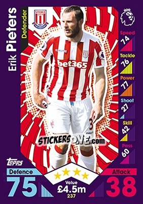 Sticker Erik Pieters - English Premier League 2016-2017. Match Attax - Topps