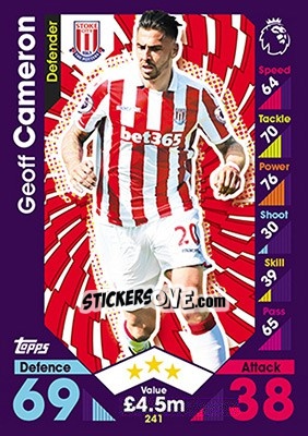 Sticker Geoff Cameron - English Premier League 2016-2017. Match Attax n. 241 - Topps