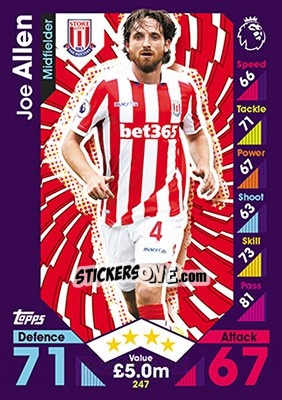 Sticker Joe Allen - English Premier League 2016-2017. Match Attax n. 247 - Topps