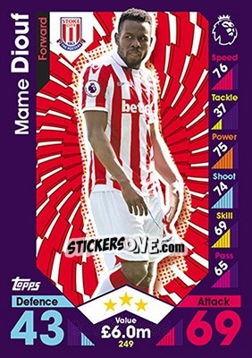 Sticker Mame Diouf - English Premier League 2016-2017. Match Attax n. 249 - Topps