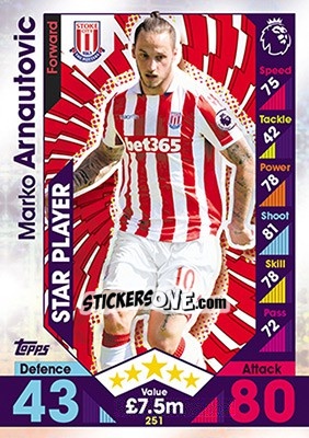Sticker Marko Arnautovic - English Premier League 2016-2017. Match Attax - Topps