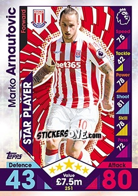 Sticker Marko Arnautovic - English Premier League 2016-2017. Match Attax n. 251 - Topps