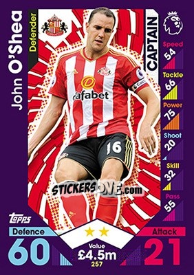 Sticker John O'Shea - English Premier League 2016-2017. Match Attax - Topps