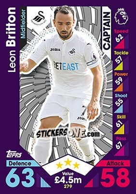 Figurina Leon Britton - English Premier League 2016-2017. Match Attax - Topps