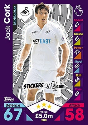 Sticker Jack Cork - English Premier League 2016-2017. Match Attax - Topps