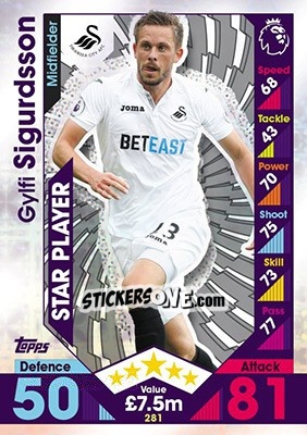 Sticker Gylfi Sigurdsson - English Premier League 2016-2017. Match Attax n. 281 - Topps