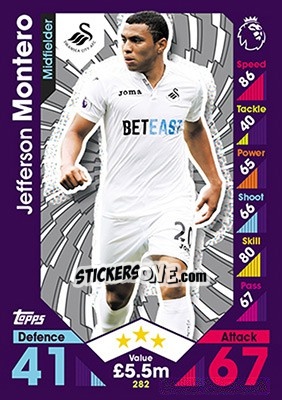 Sticker Jefferson Montero - English Premier League 2016-2017. Match Attax n. 282 - Topps
