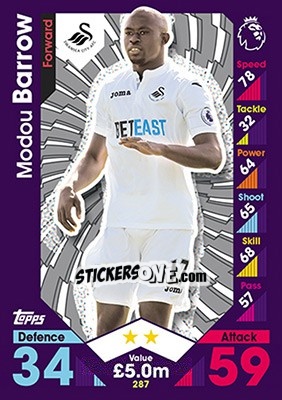 Sticker Modou Barrow - English Premier League 2016-2017. Match Attax - Topps