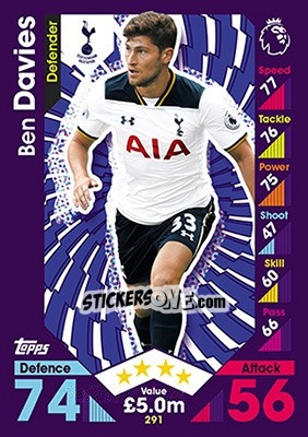 Sticker Ben Davies - English Premier League 2016-2017. Match Attax n. 291 - Topps