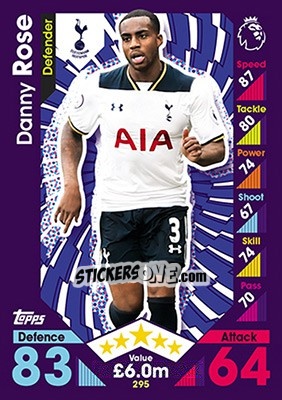 Sticker Danny Rose - English Premier League 2016-2017. Match Attax n. 295 - Topps