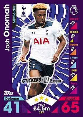 Cromo Josh Onomah - English Premier League 2016-2017. Match Attax - Topps