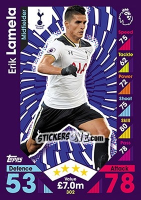 Sticker Erik Lamela - English Premier League 2016-2017. Match Attax n. 302 - Topps