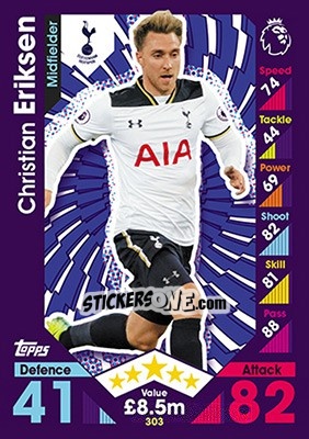 Sticker Christian Eriksen - English Premier League 2016-2017. Match Attax n. 303 - Topps