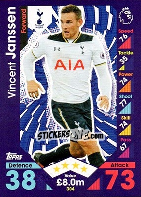 Sticker Vincent Janssen - English Premier League 2016-2017. Match Attax n. 304 - Topps