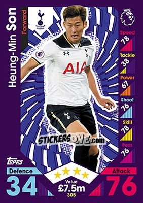 Sticker Heung-Min Son - English Premier League 2016-2017. Match Attax n. 305 - Topps