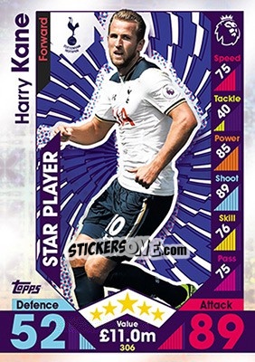 Sticker Harry Kane - English Premier League 2016-2017. Match Attax n. 306 - Topps