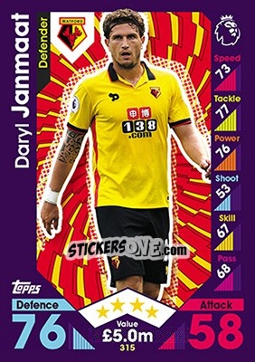 Sticker Daryl Janmaat - English Premier League 2016-2017. Match Attax - Topps